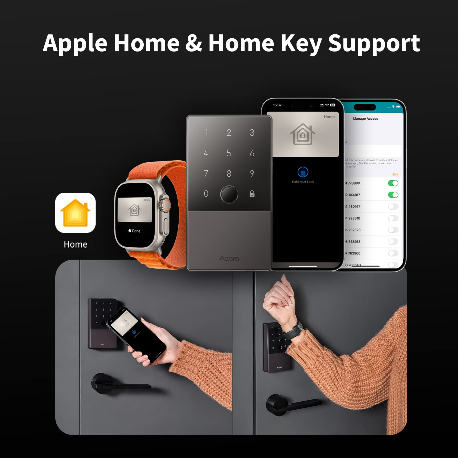 Aqara Smart Lock U100, Fingerprint Keyless Entry Door Lock with Apple Home Key, Touchscreen Keypad, Bluetooth Electronic Deadbolt, IP65 Weatherproof, Supports Apple HomeKit, Alexa, Google, IFTTT, Gray - 2