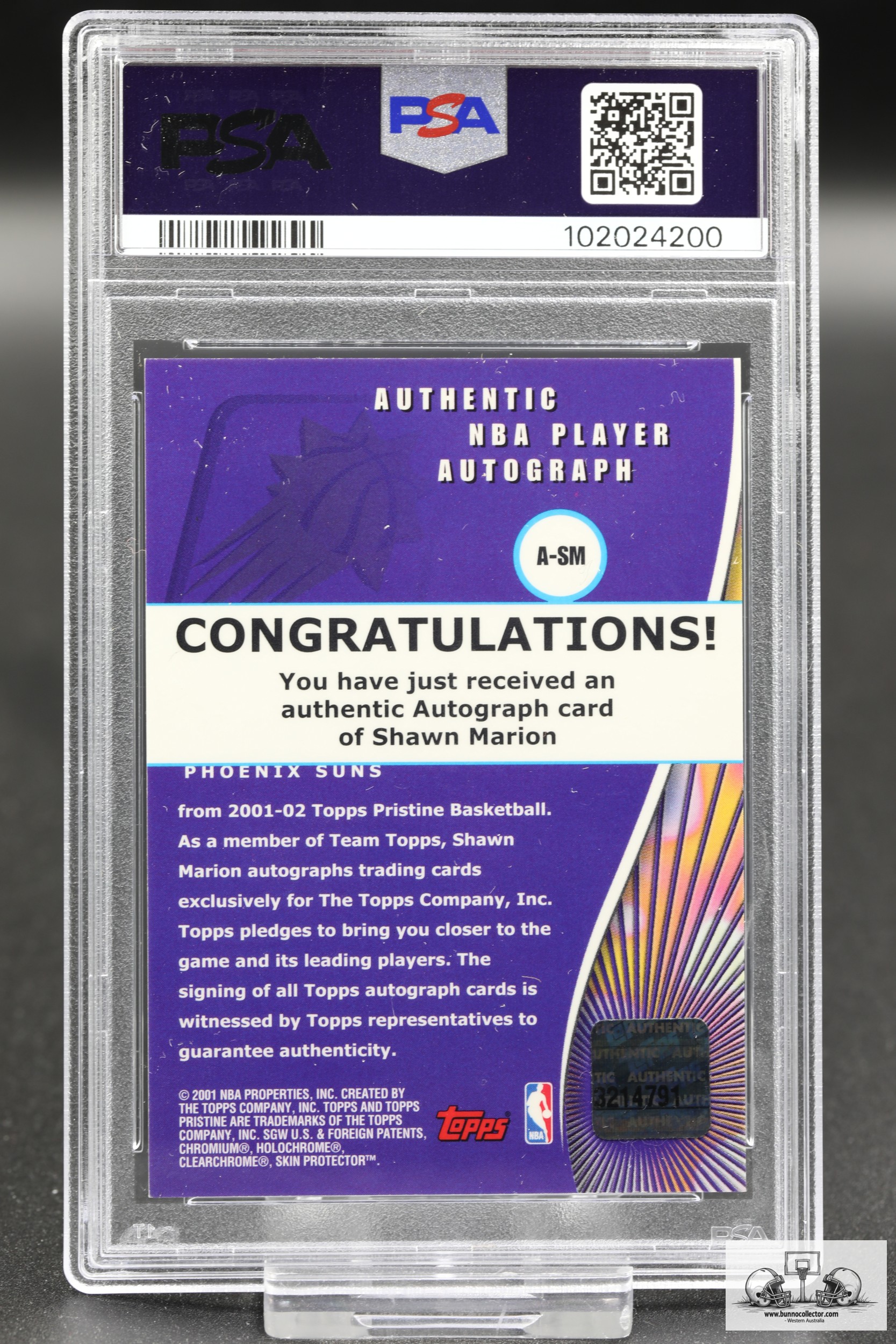 2001 Topps Pristine Shawn Marion Autographs (A-SM) PSA 8