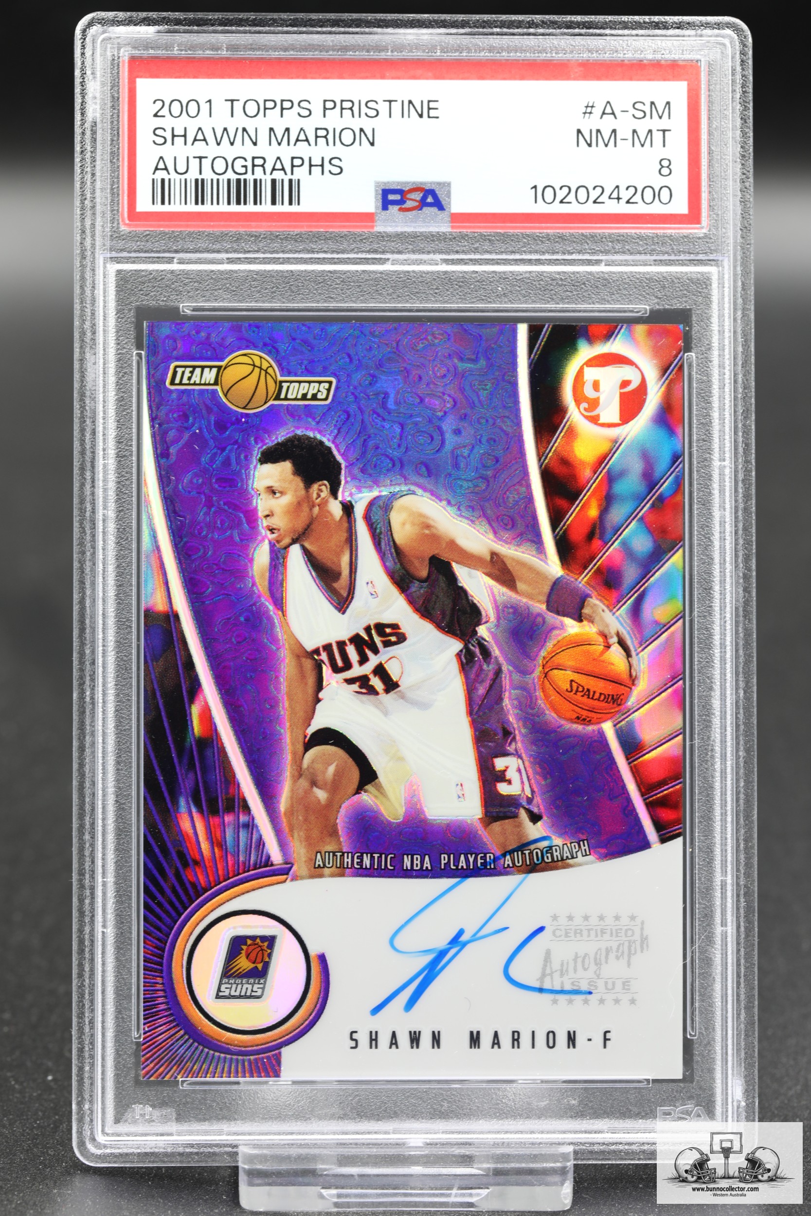 2001 Topps Pristine Shawn Marion Autographs (A-SM) PSA 8