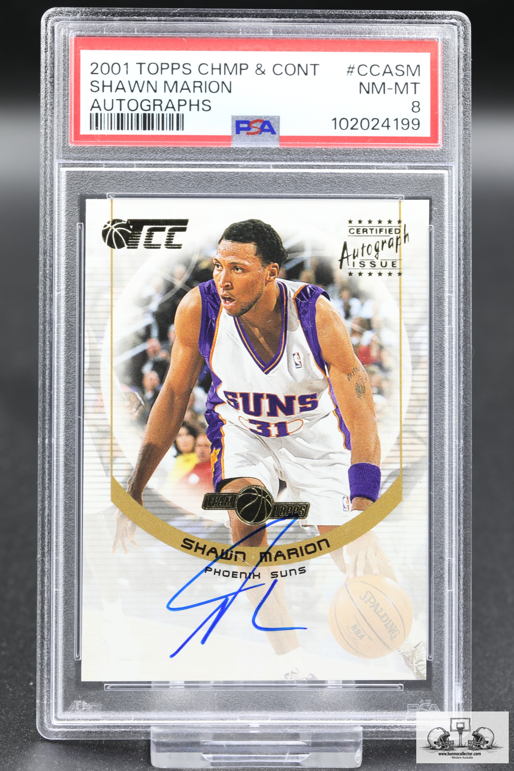 2001 Topps Champions & Contenders Autographs Shawn Marion CCASM PSA 8
