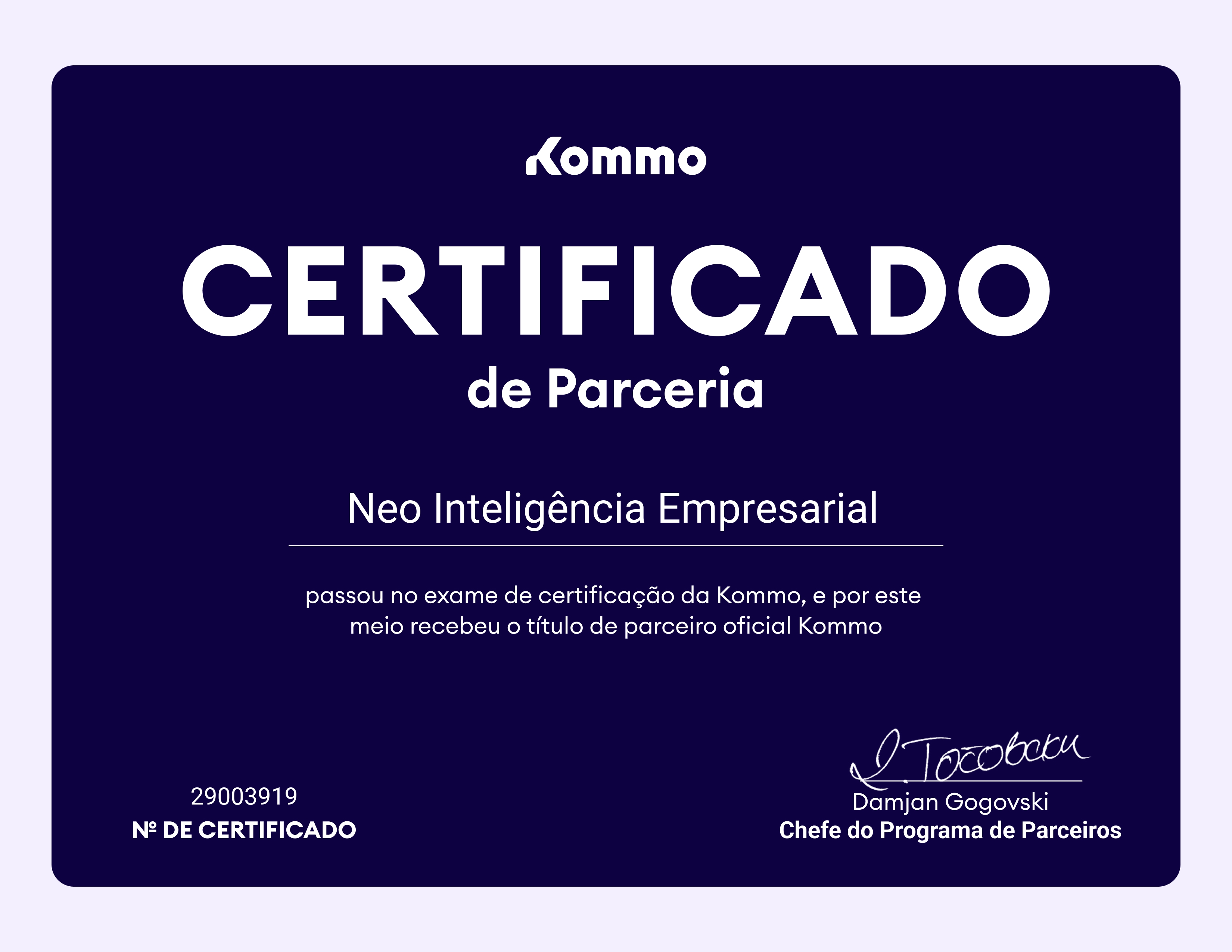 Certificação Oficial Kommo - Neo Inteligência Empresarial