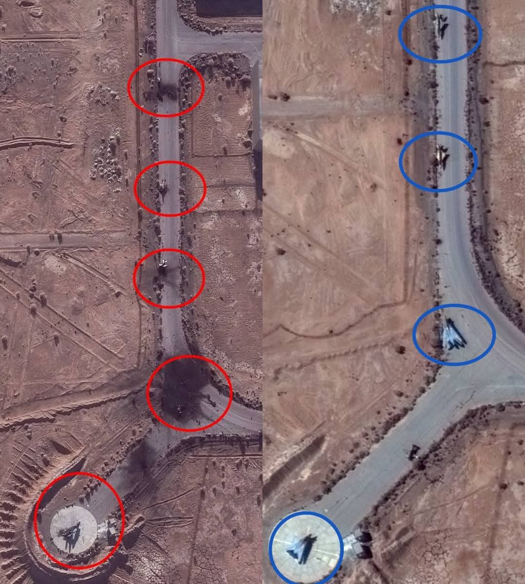 Vantor satellite imagery of Khatami Air Base showing destroyed Iranian aircraft