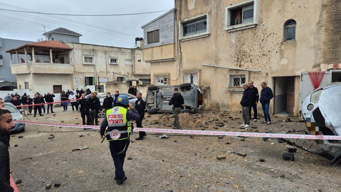 Aftermath of missile attack in the Arab area of Kfar Qasim