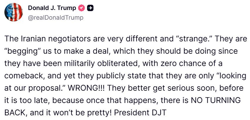 Trump Truth Social post on Iran