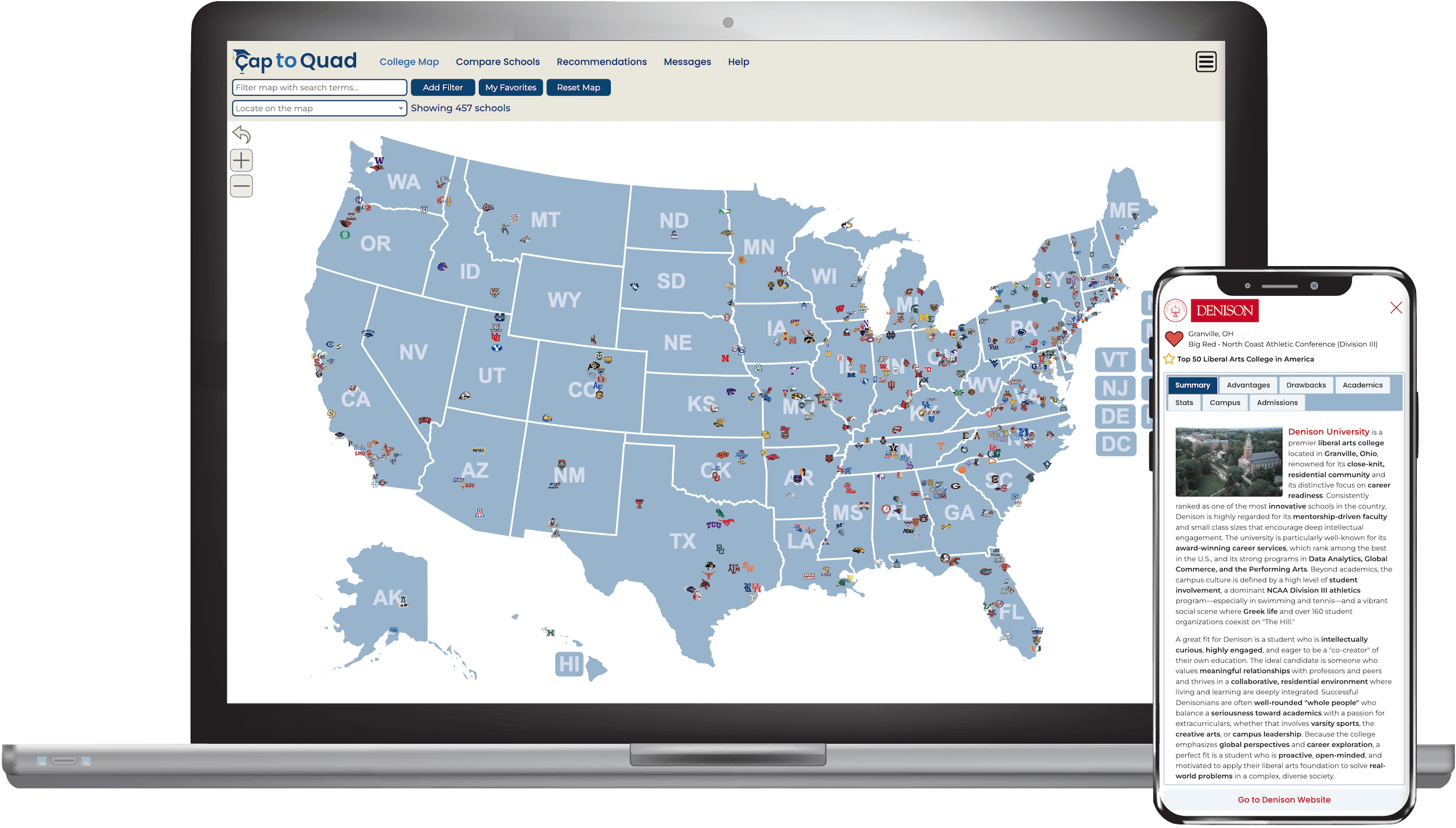 Cap to Quad interactive college map