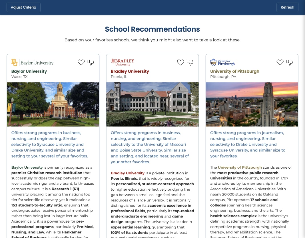 School profile detail view