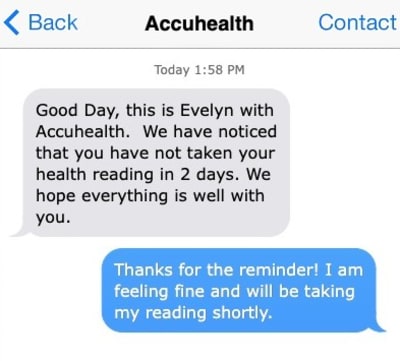 Evelyn sending a text to a patient