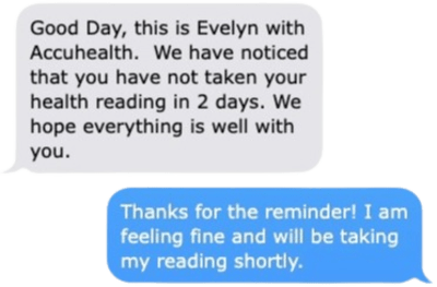 Evelyn sending a text to a patient