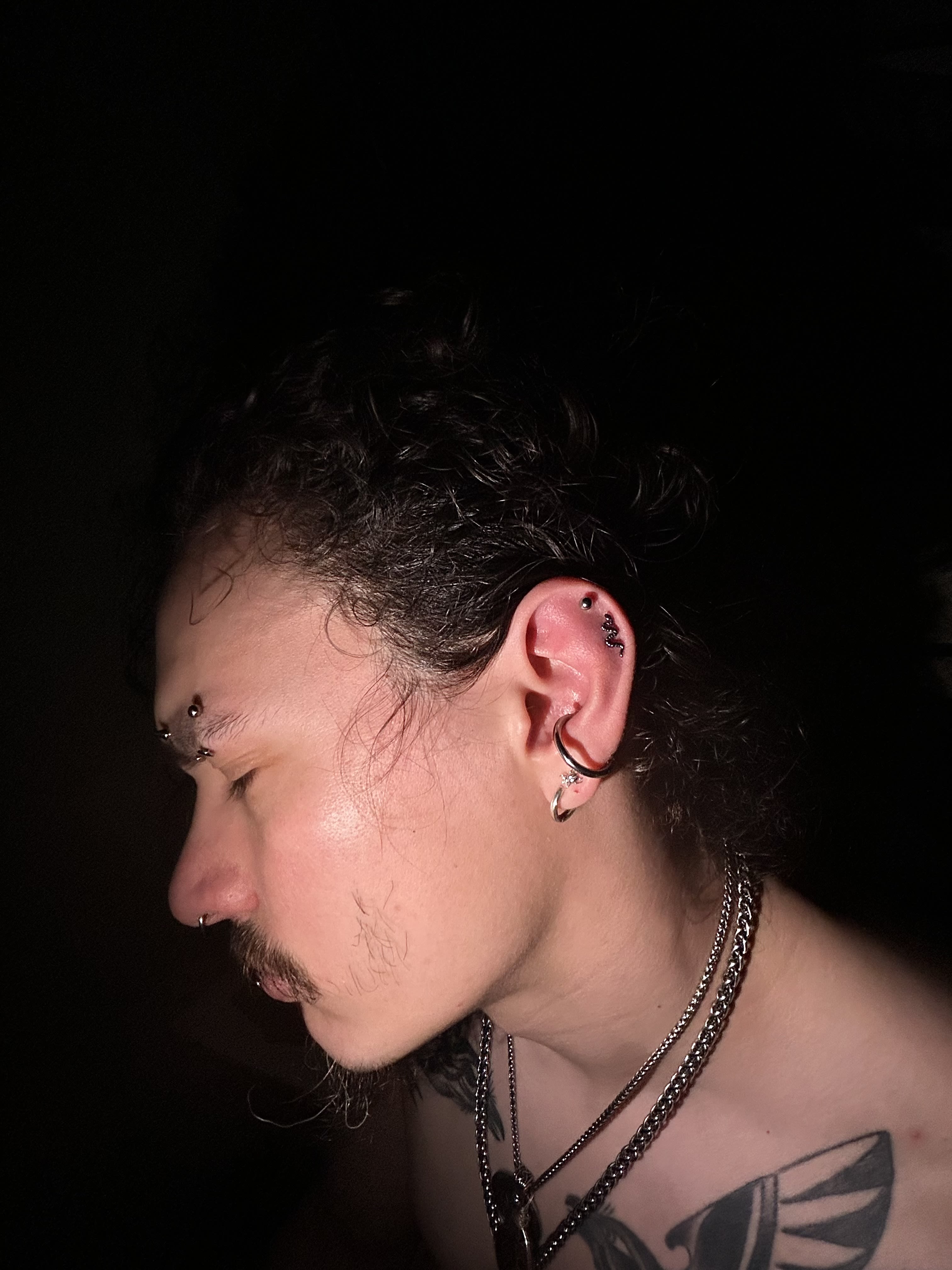 10g conch hoop - pierced at 12g stretched to 10g and healing up beautifully. 
