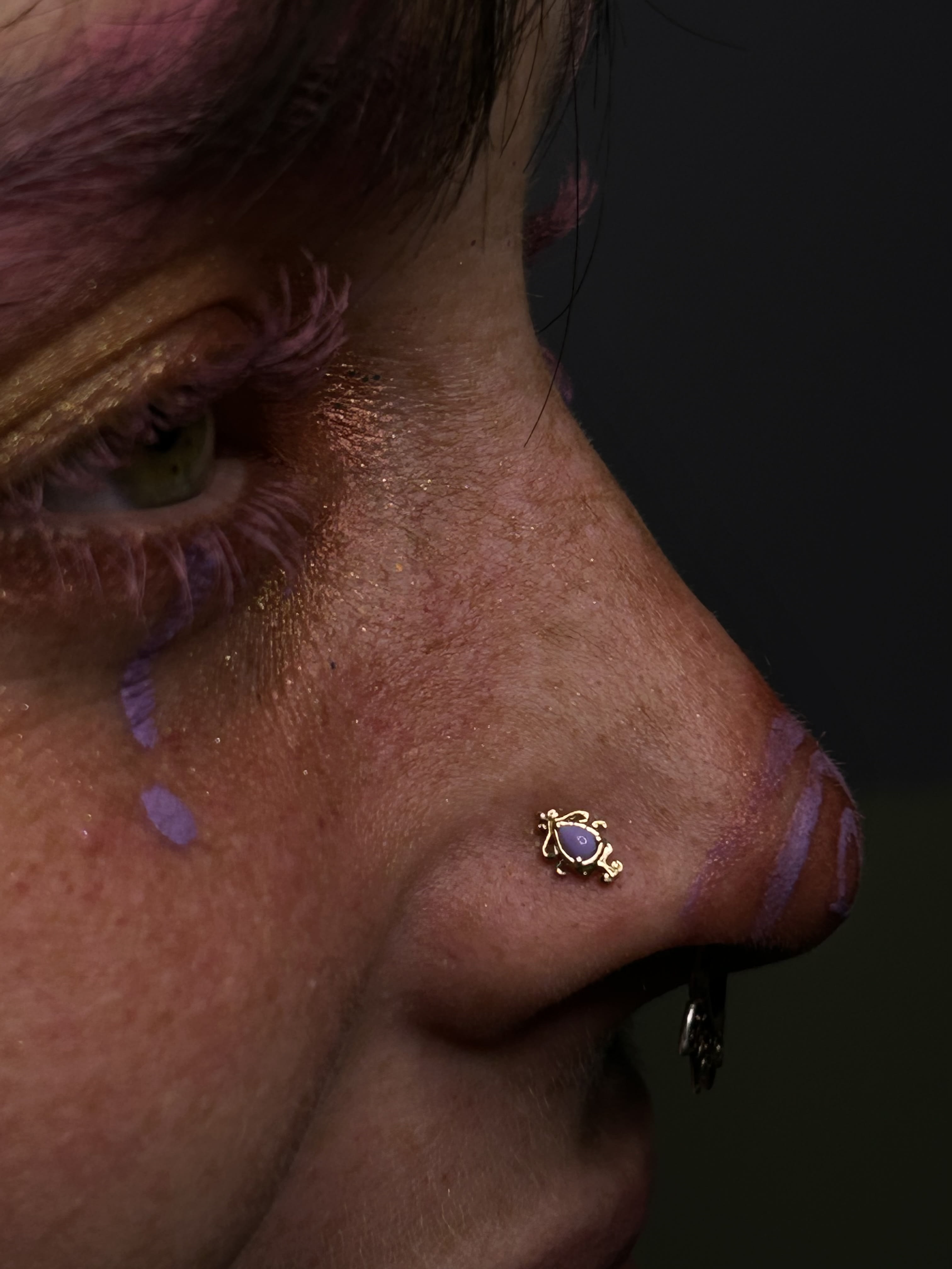 Year plus healed nostril piercing, updated with Junipurr's 'savene' 14k gold topper