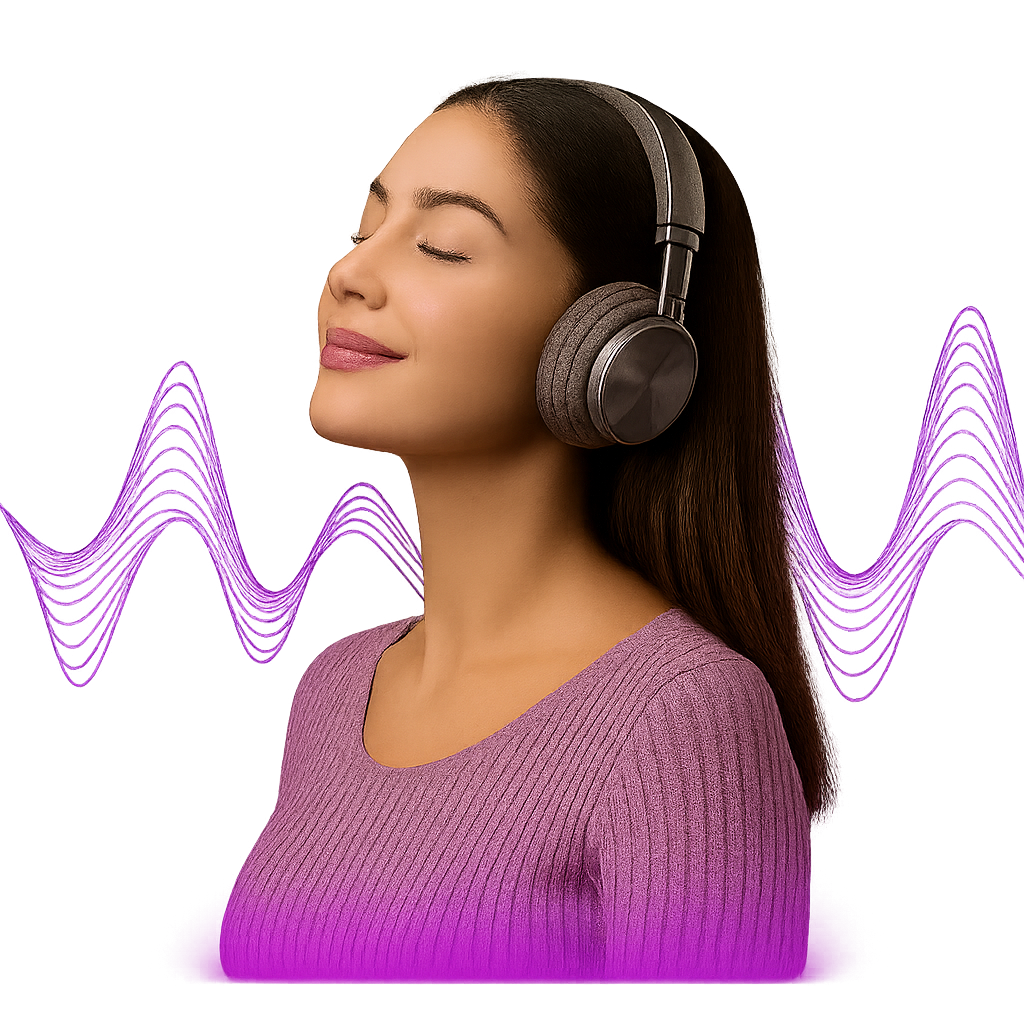 Mulher ouvindo frequência musical com energia