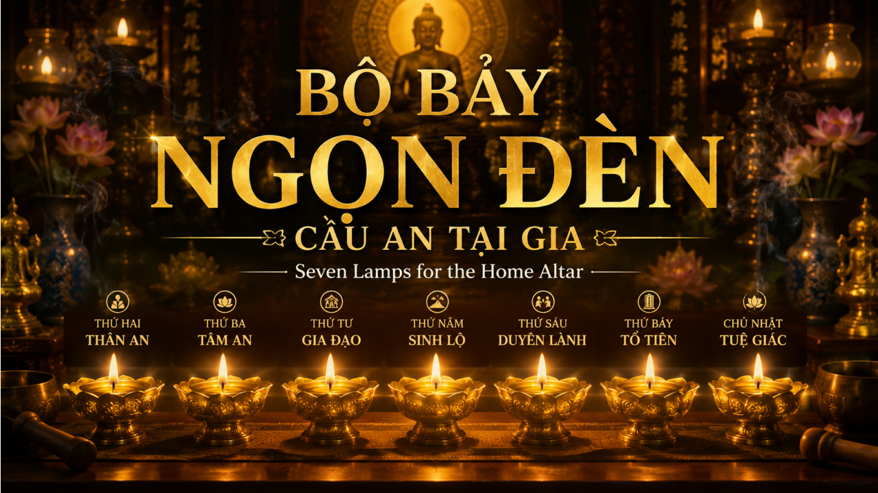 🪔 Bộ Bảy Ngọn Đèn — Cầu An Tại Gia Seven Lamps for the Home Altar