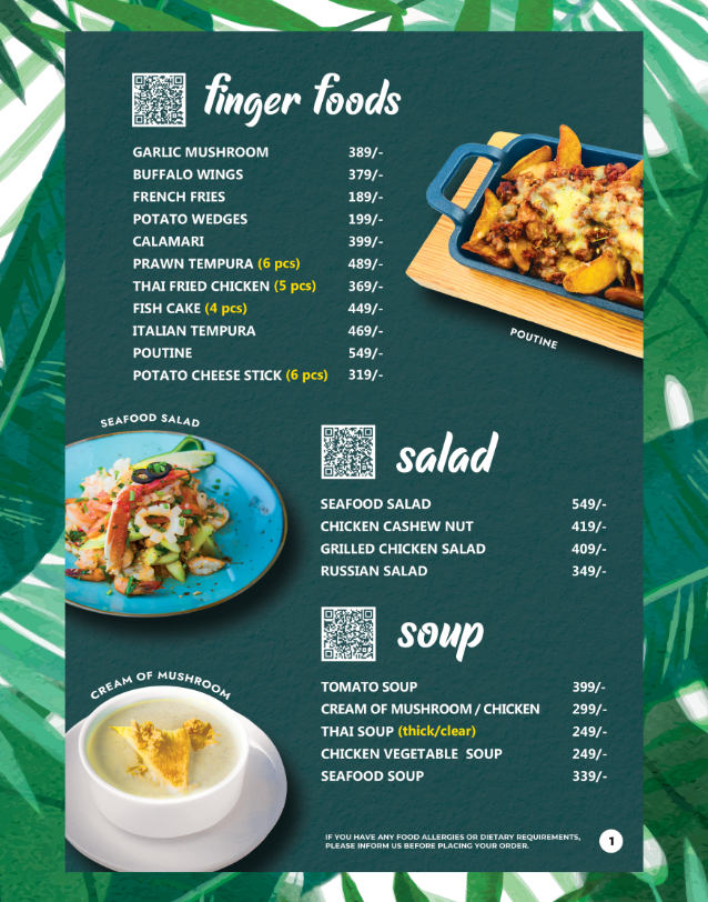 finger foods , salad , soup