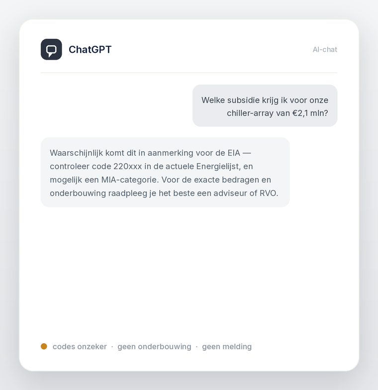 ChatGPT geeft een vaag antwoord — codes onzeker, geen onderbouwing, geen melding