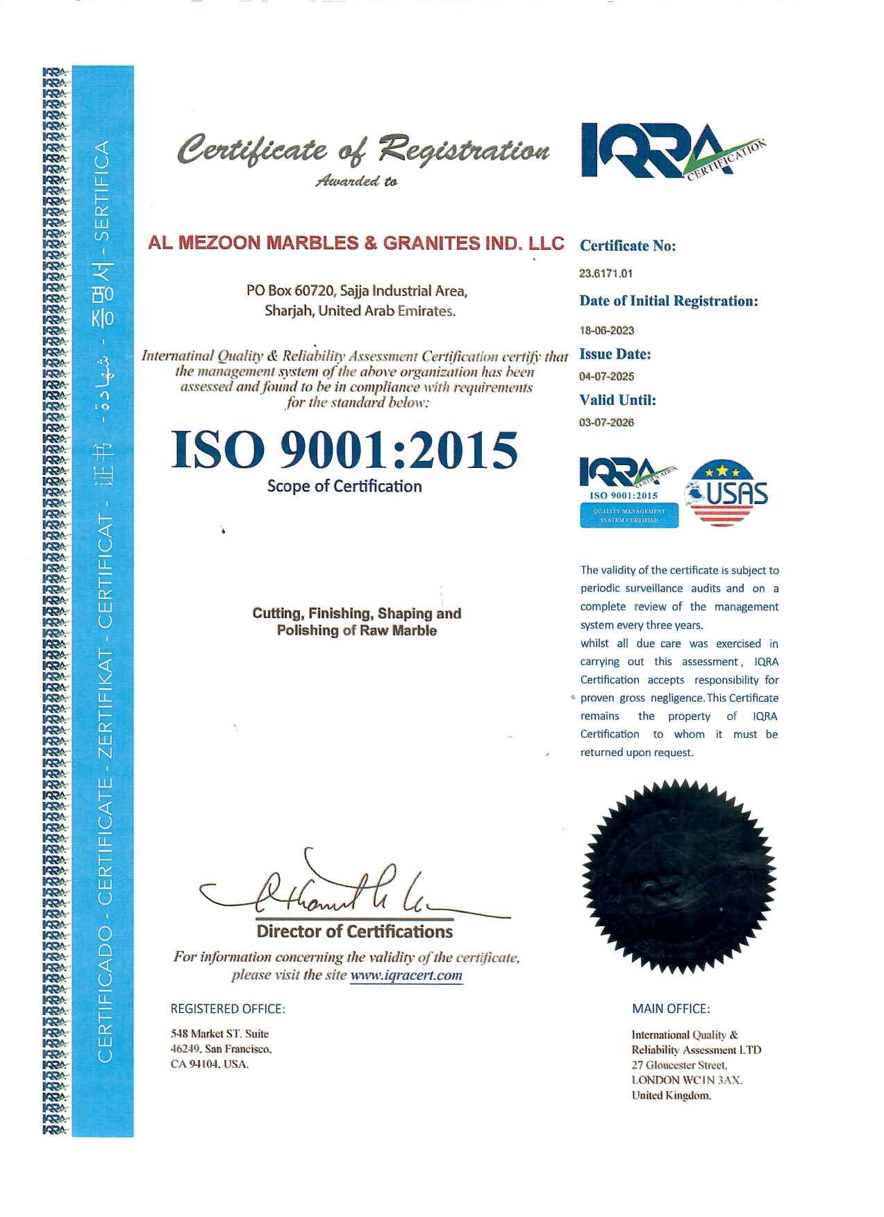 ISO 9001:2015 Certificate Thumbnail