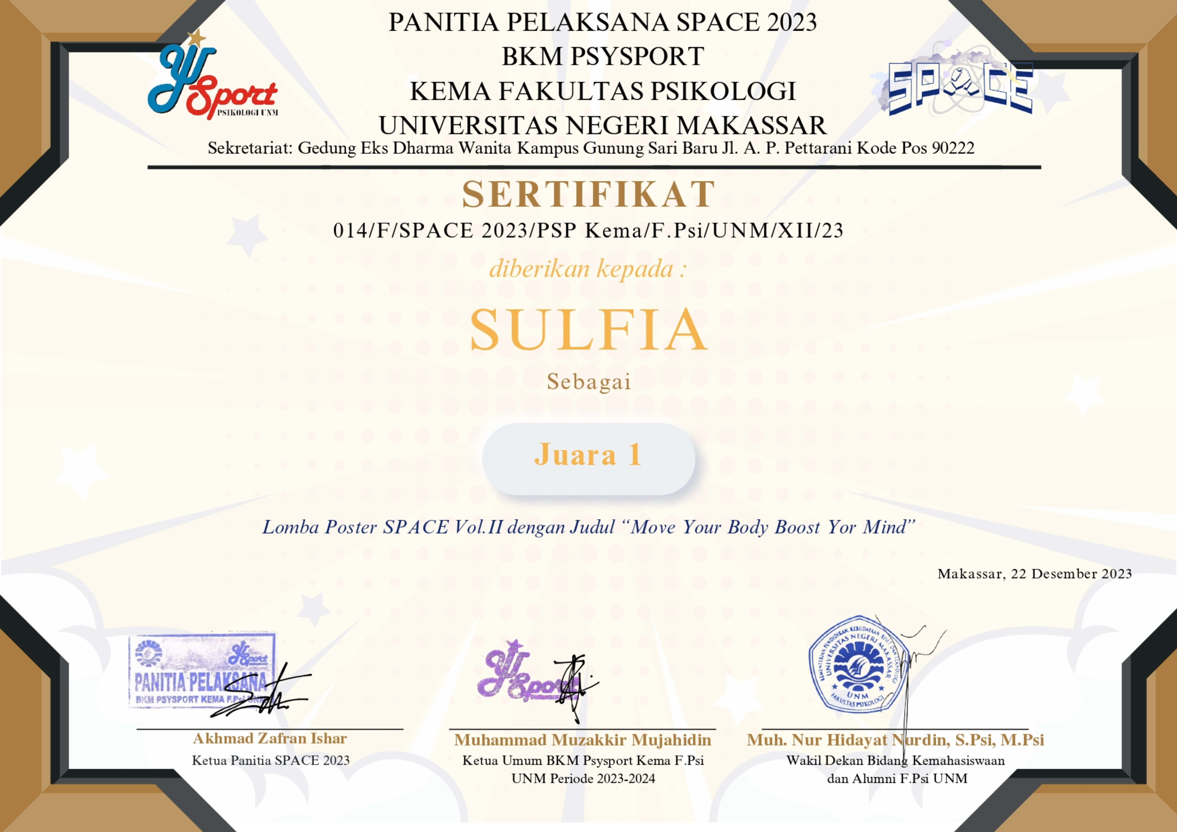 1st Place Poster Competition SPACE
