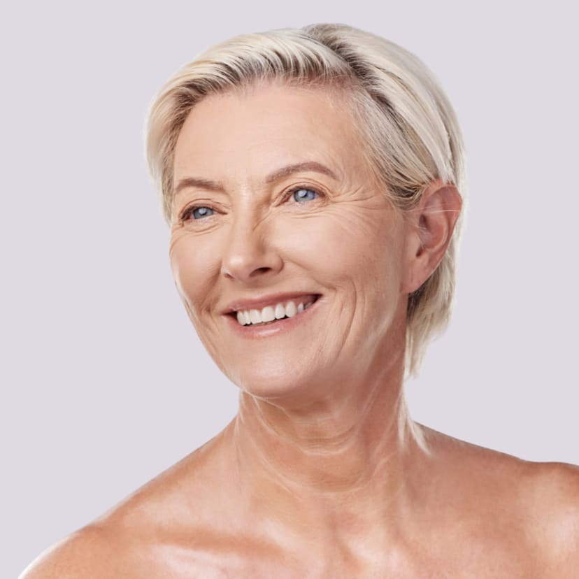 Woman with mature skin representing AVAVA skin tightening laser treatment.