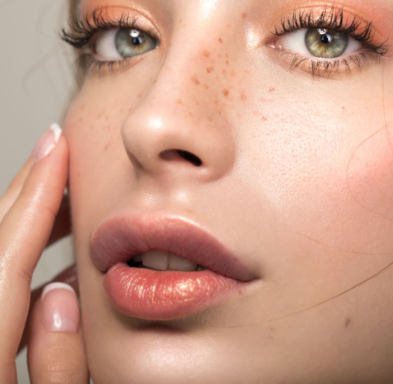 Woman with enhanced lips after lip enhancement treatment