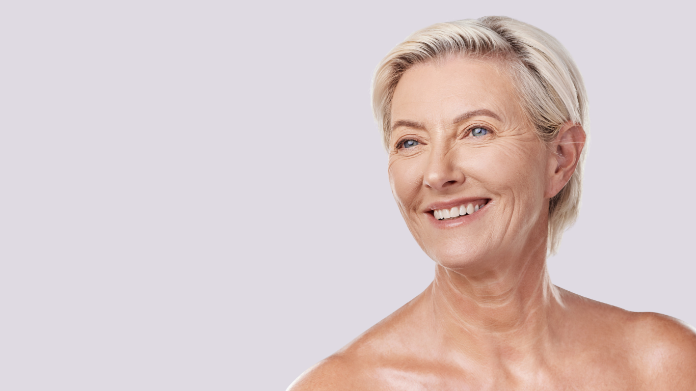 Woman with mature skin representing AVAVA skin tightening laser treatment.