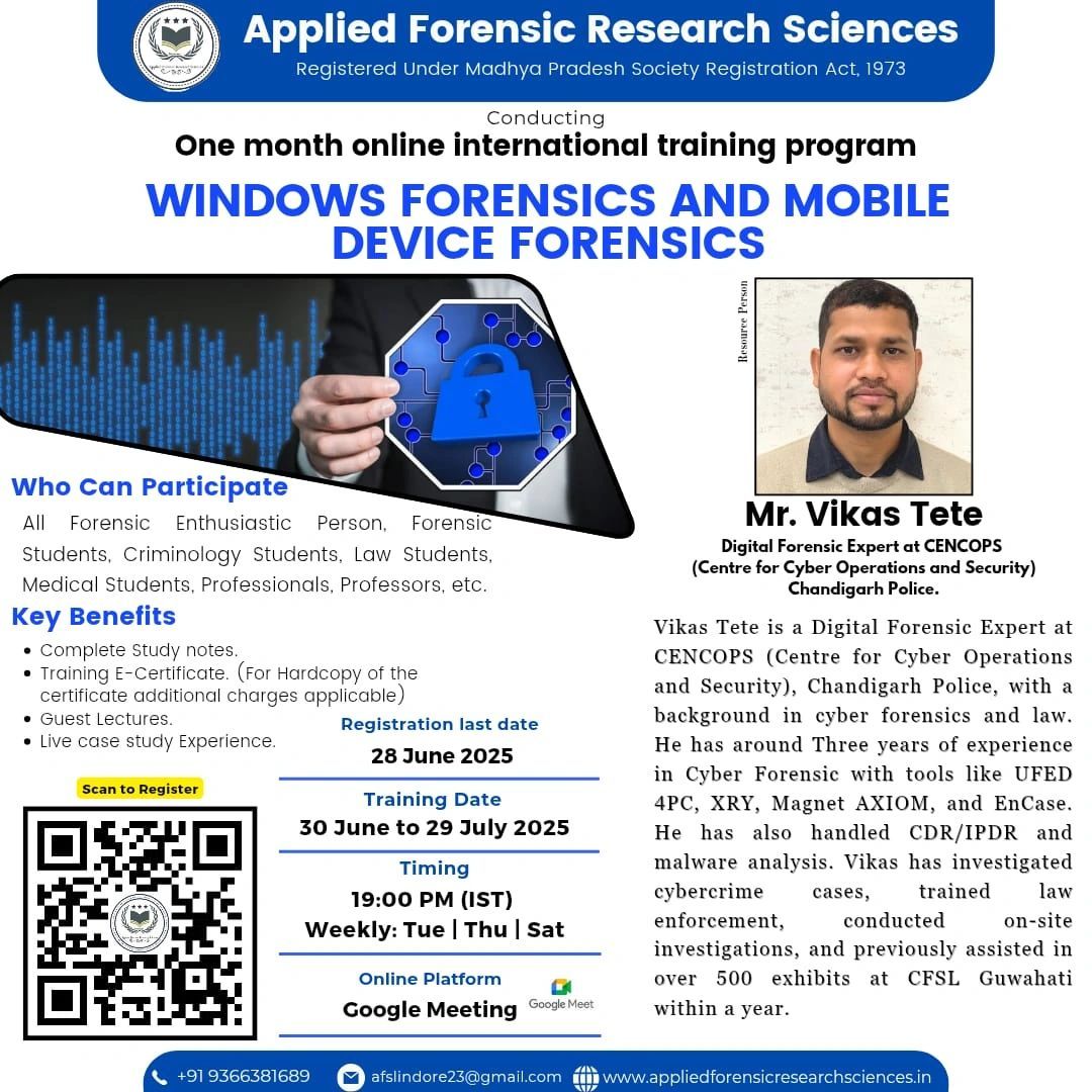 One-Month Training on Windows Forensics and Mobile Device Fo...