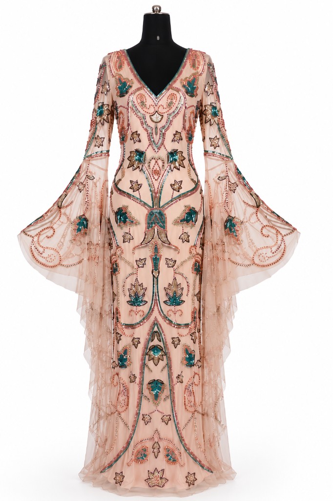 Blush Lotus Bell Sleeve Gown