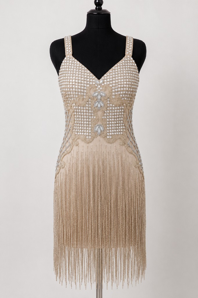 Champagne Pearl Fringe Mini Dress