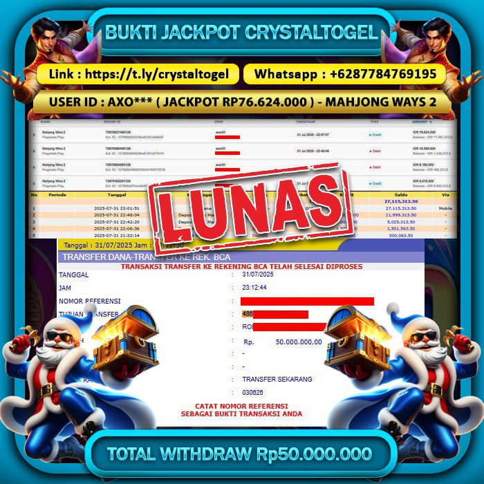 CRYSTALTOGEL JACKPOT SLOT MAHJONG WAYS 2 Rp.50.000.000.,- LUNAS