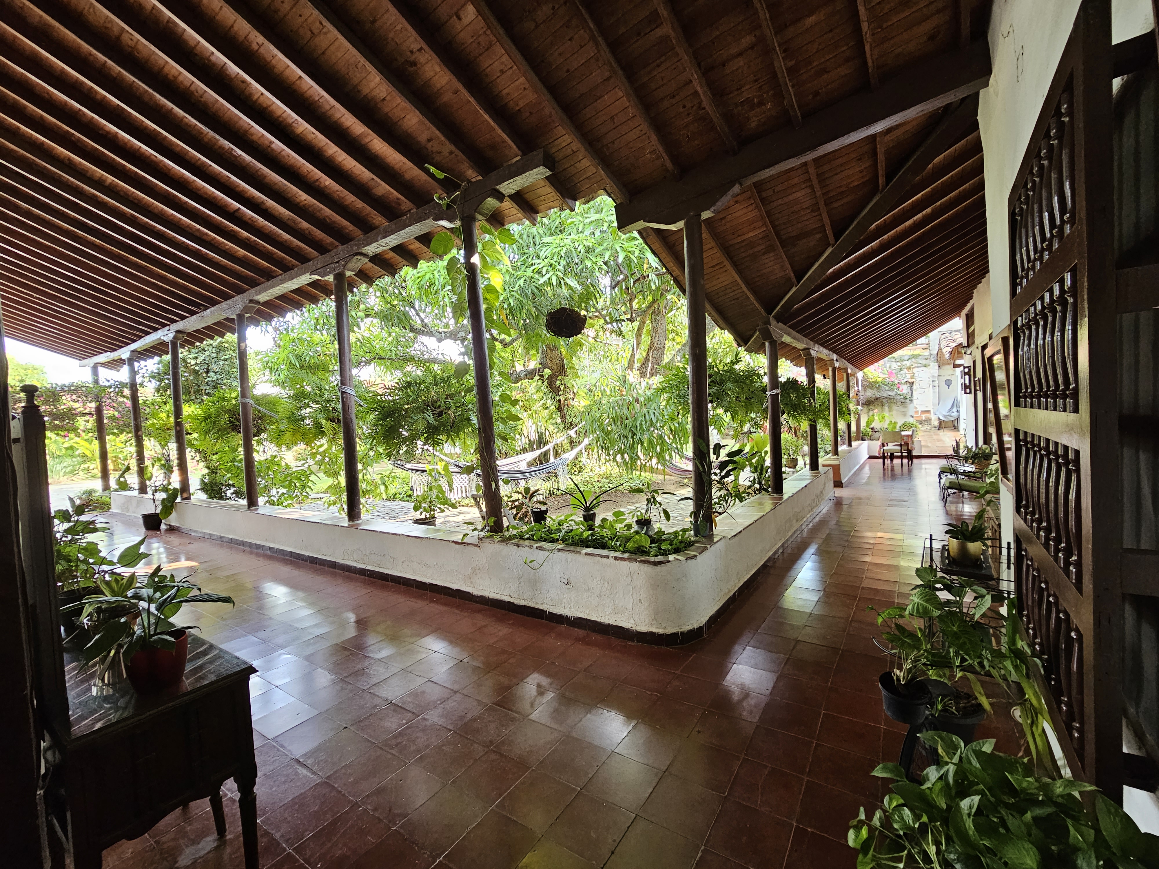 Fachada con buganvillas