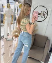 Striped Polo Top “Olive Chic”