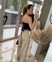 Saten Wide Leg Hlače “Cream Elegance”