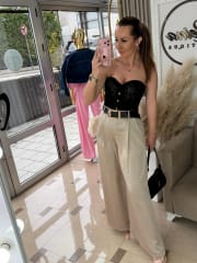 Saten Wide Leg Hlače “Cream Elegance”