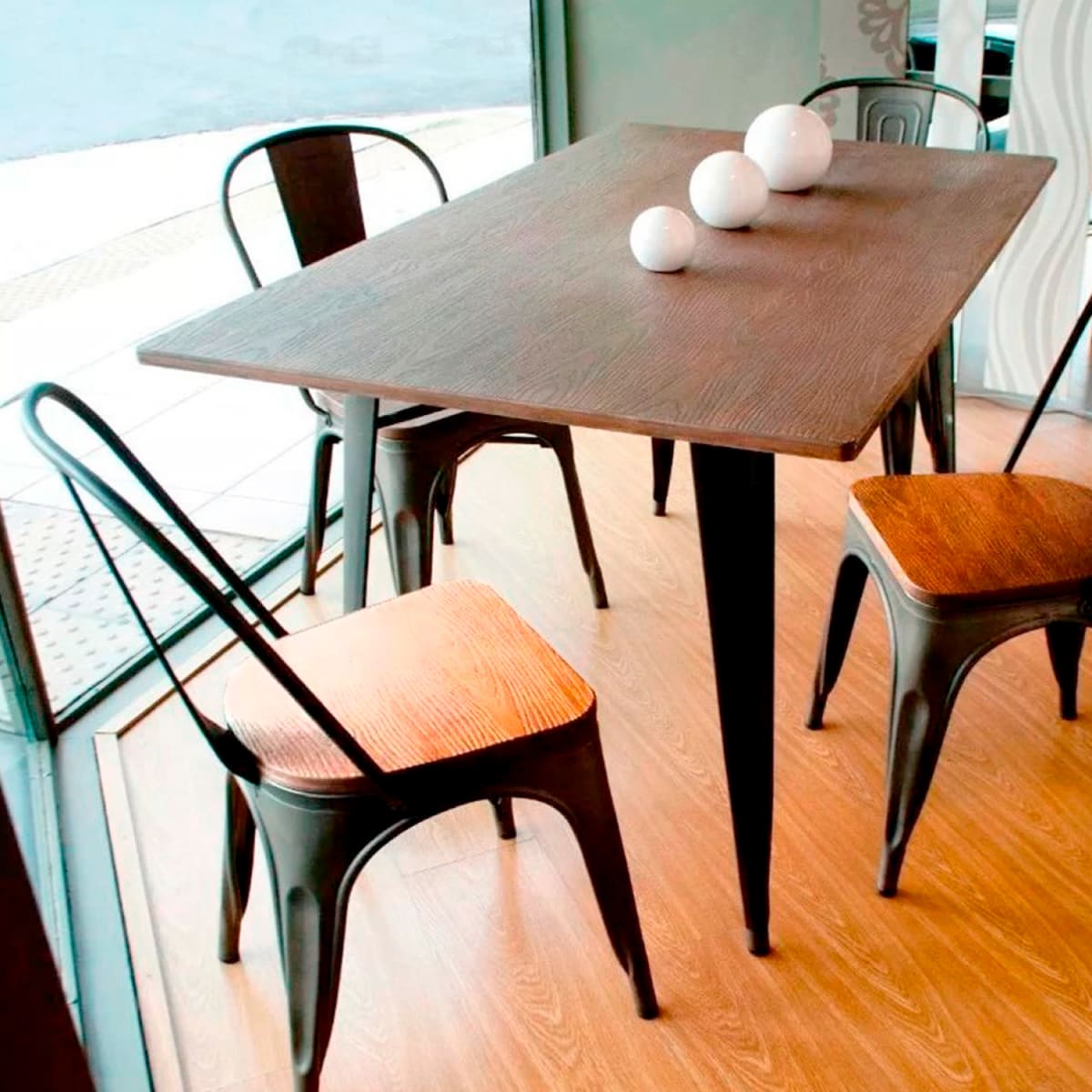 Silla Tolix Asiento de Madera Clara - Negra