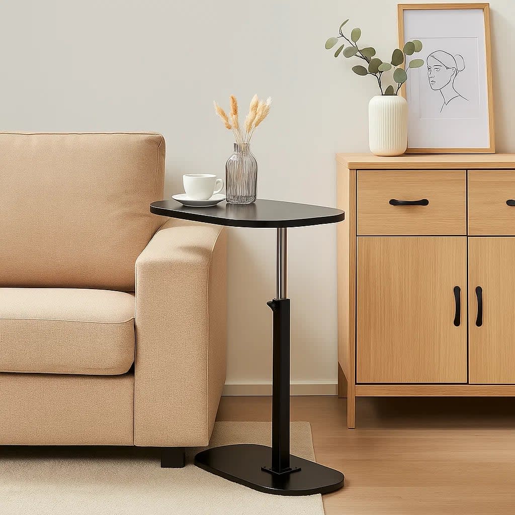 Mesa de Noche Ajustable en C para Cama y Sofá - Negro