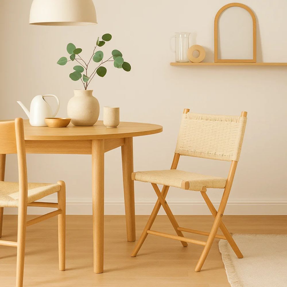 Silla Nido Plegable de Madera Rattan Natural