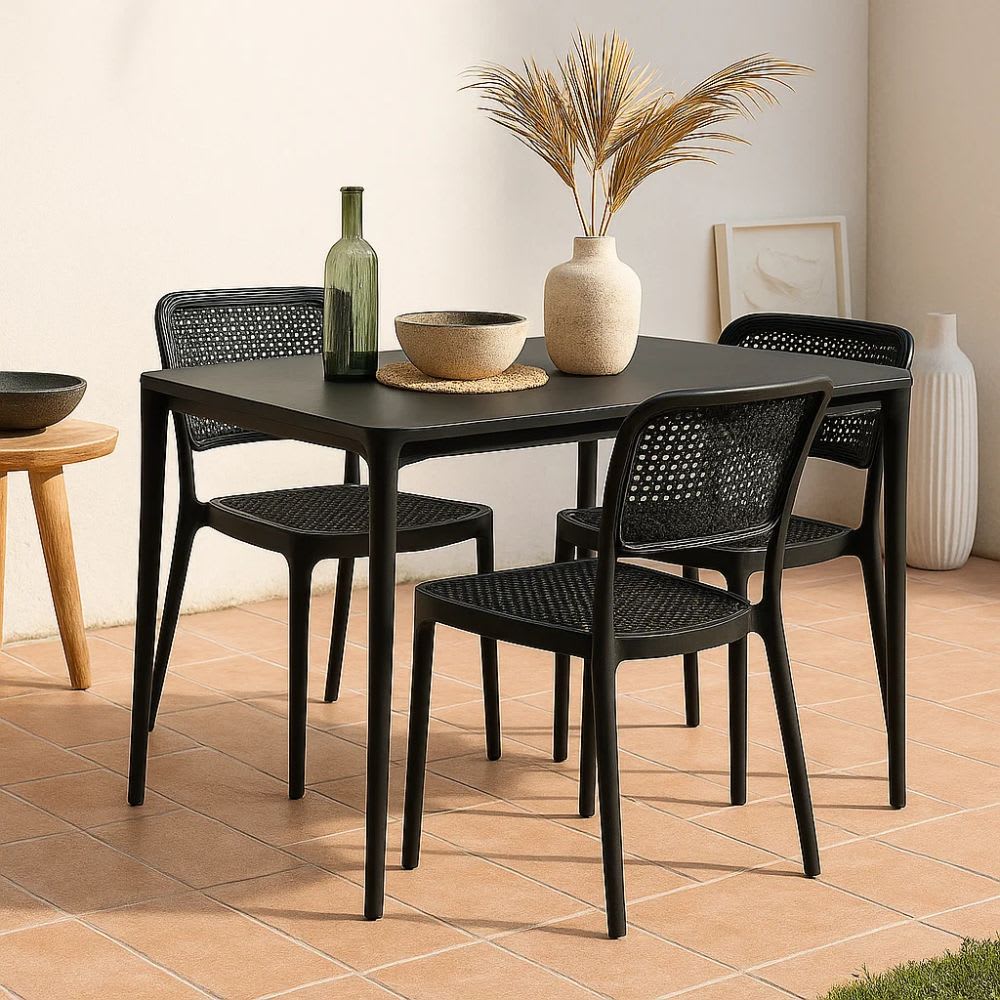 Silla de Restaurant o Terraza Comedor Hoffman Enrejada - Negra Completa