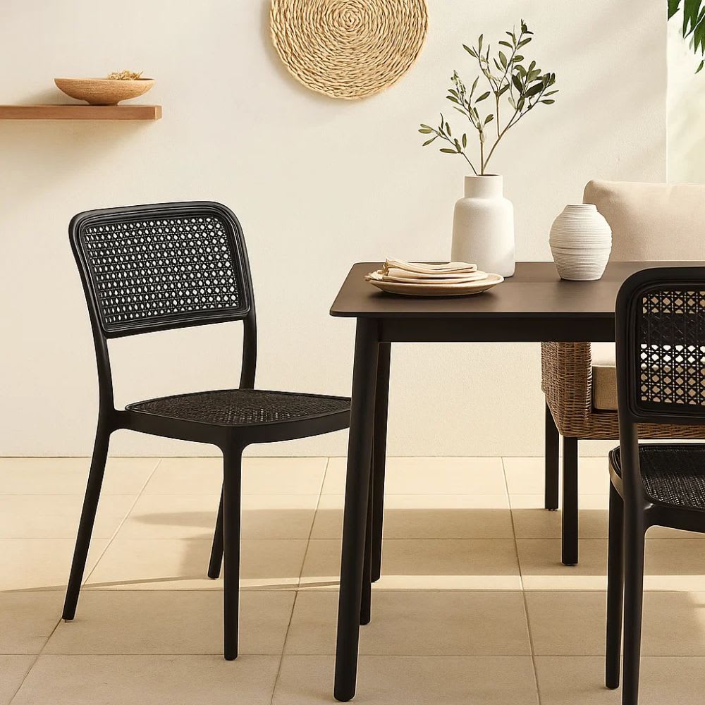 Silla de Restaurant o Terraza Comedor Hoffman Enrejada - Negra Completa