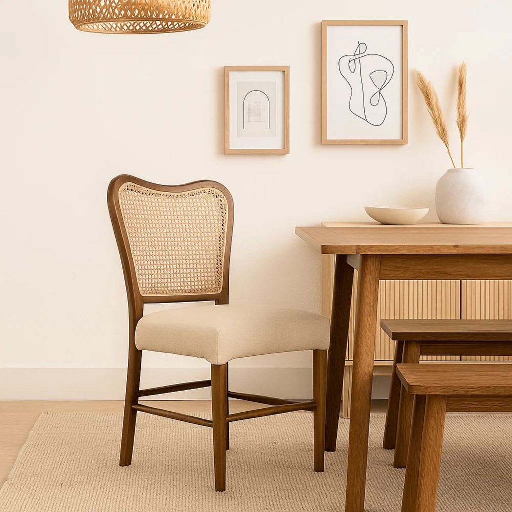 Silla Boho Chic con Respaldo Trenzado y Asiento Suave