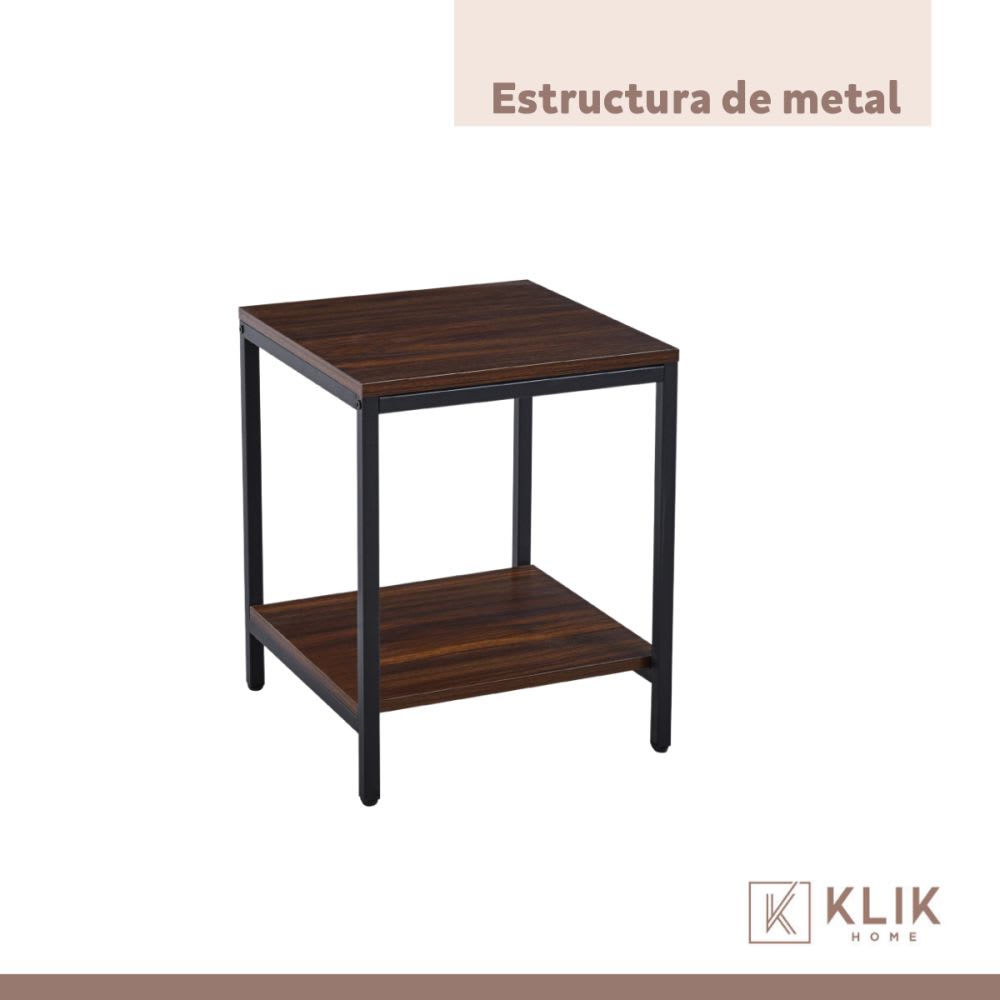 Mesa Auxiliar Lateral de 2 Niveles - Madera Oscura