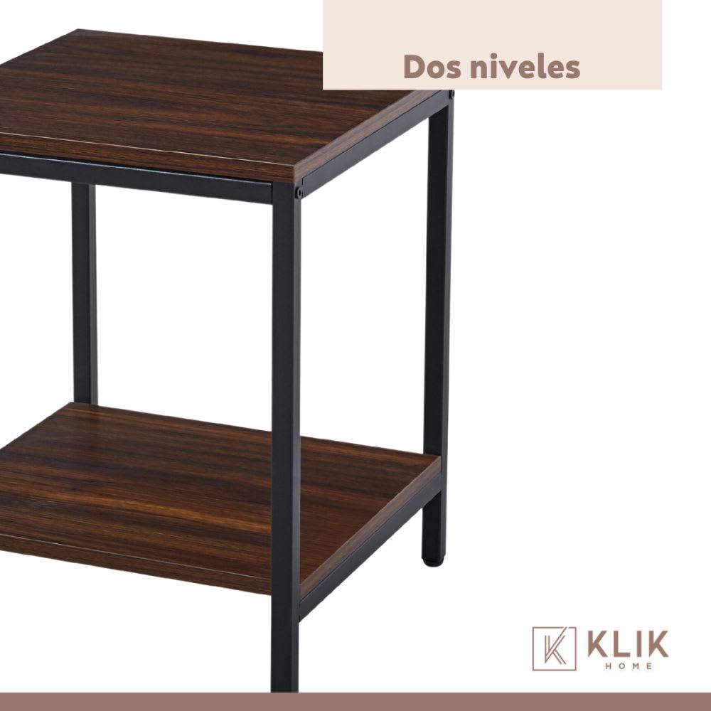 Mesa Auxiliar Lateral de 2 Niveles - Madera Oscura