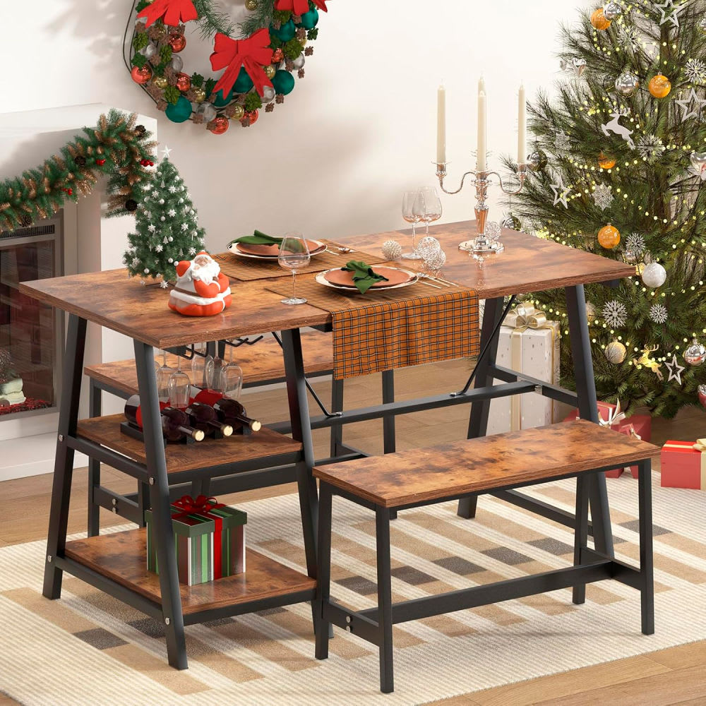 Comedor industrial con repisas y banquetas