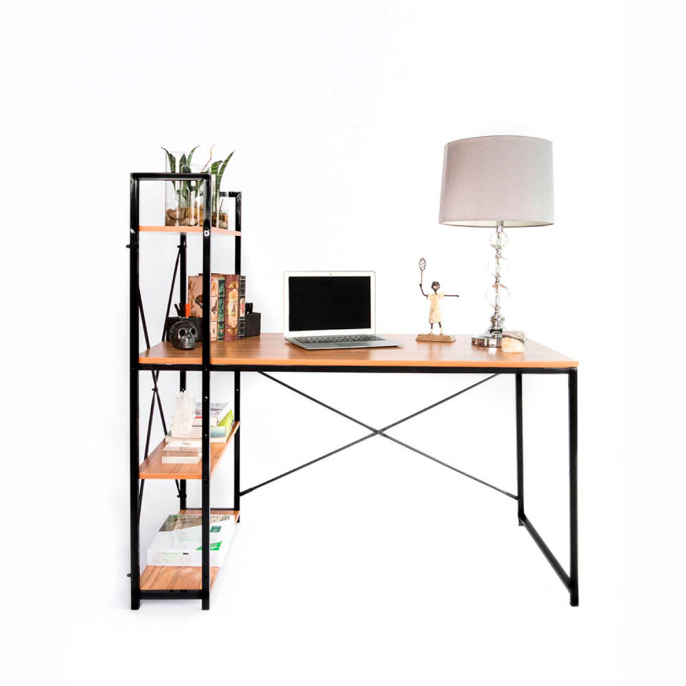 Escritorio Industrial Home Office con Repisas Oslo - Madera Clara