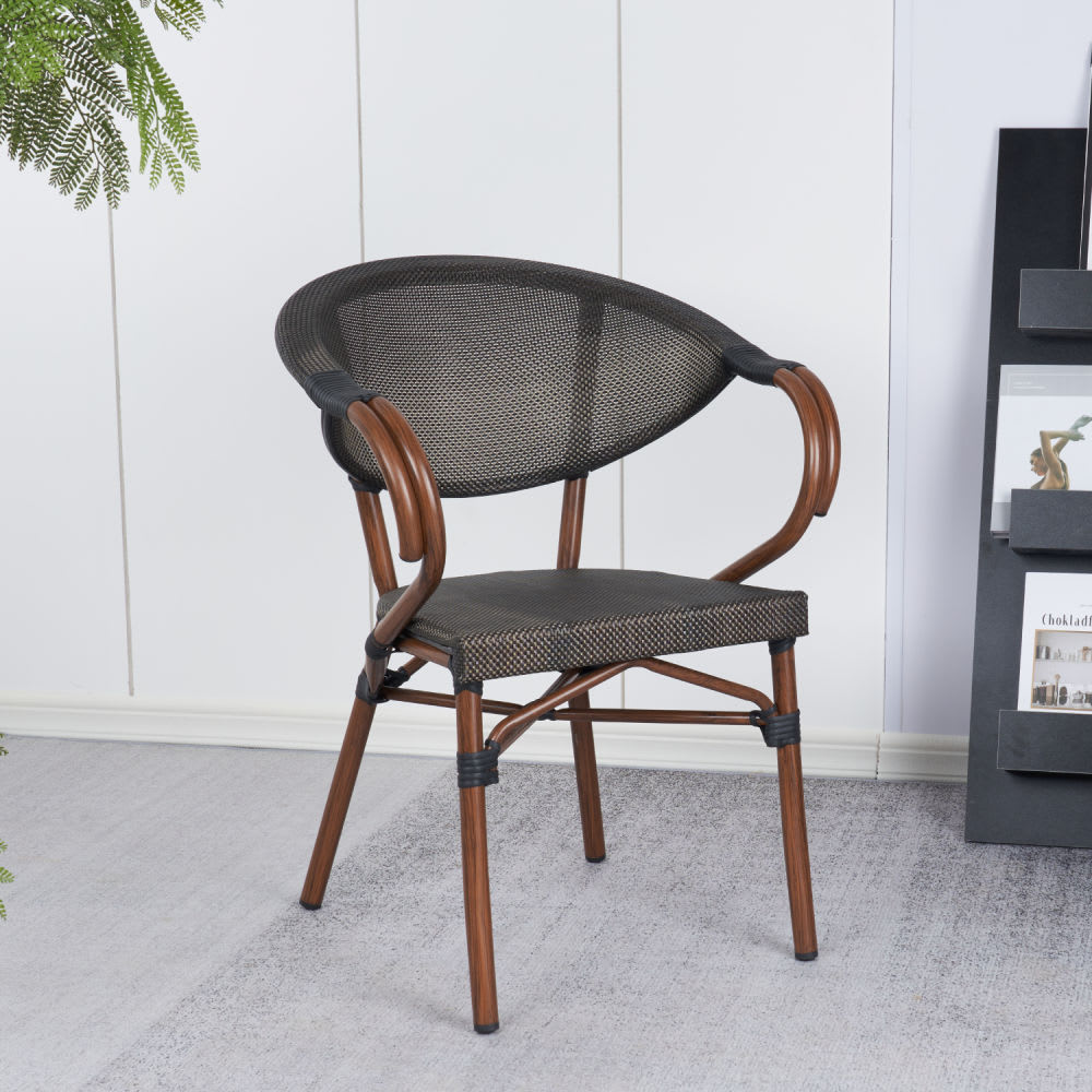 Silla Bistro Parisina  Textileno con reposabrazos - Café Oscuro