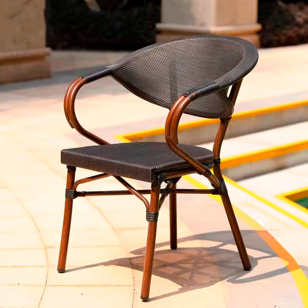 Silla Bistro Parisina  Textileno con reposabrazos - Café Oscuro