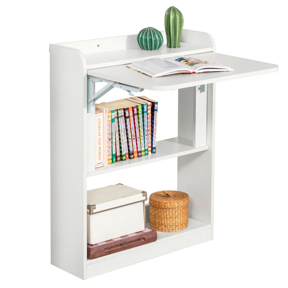 Escritorio Multifuncional Blanco - Compacto con Estanterías
