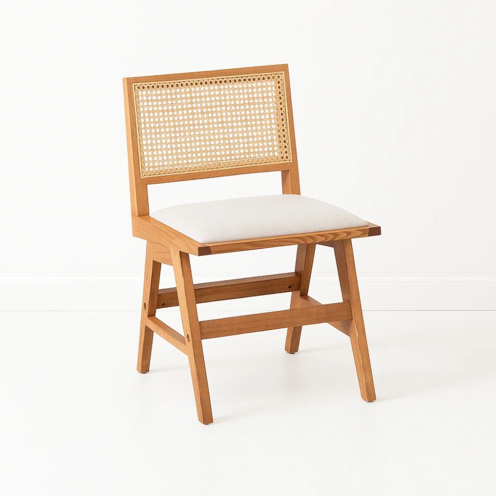 Silla Aura de Rattan con Asiento de Tela - Natural Beige