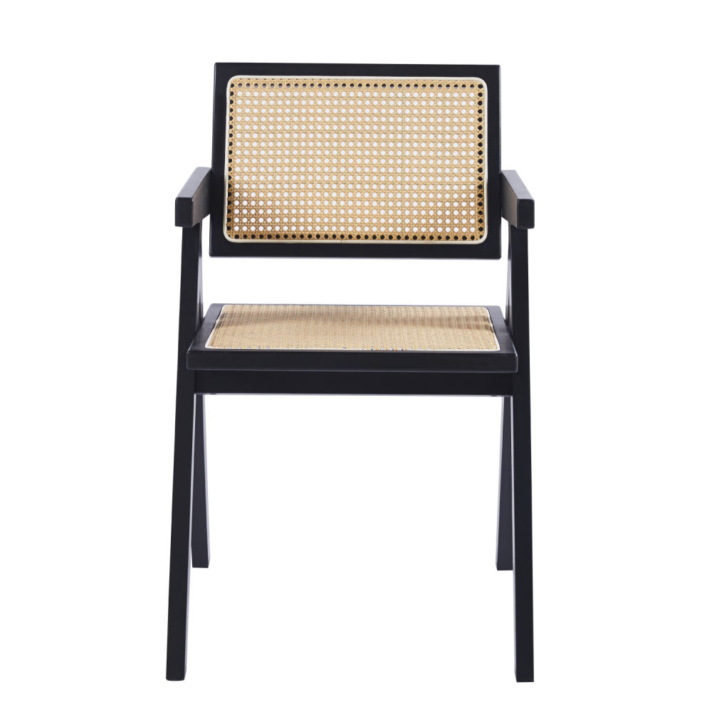 Silla Chandigarh Madera y Rattan - Negra