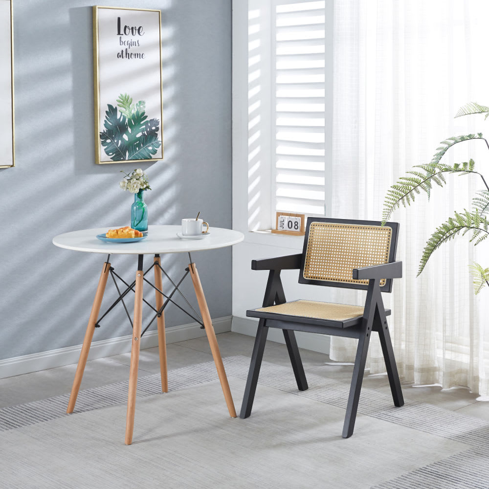 Silla Chandigarh Madera y Rattan - Negra