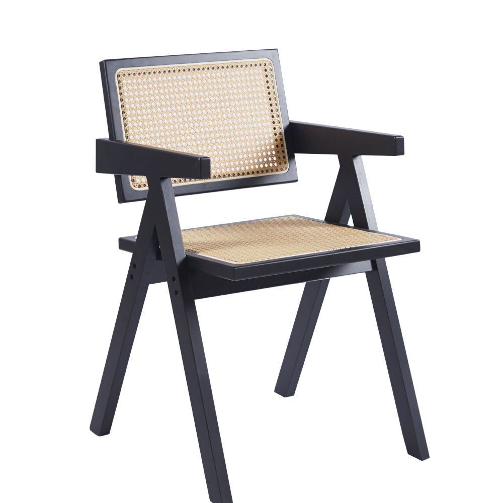 Silla Chandigarh Madera y Rattan - Negra