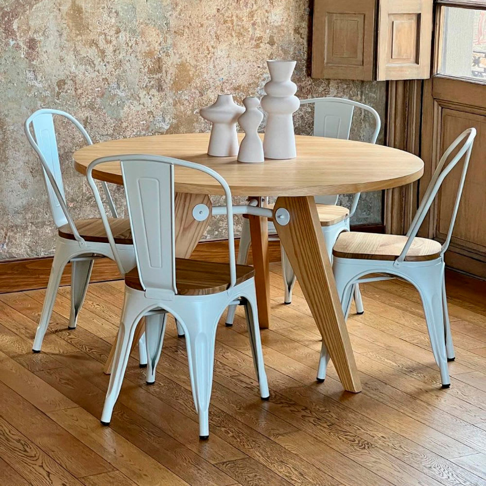 Silla Tolix Asiento de Madera Oscura - Negra