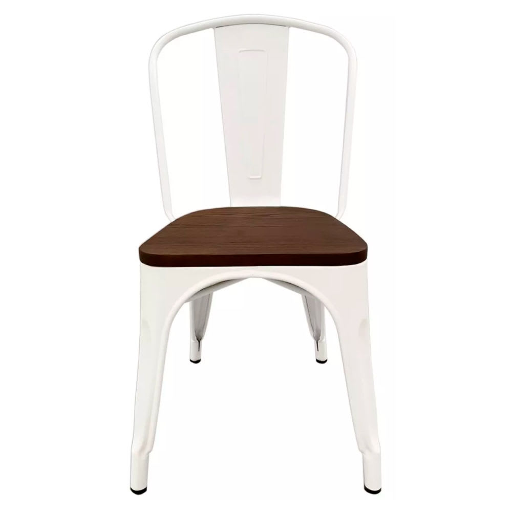 Silla Tolix Asiento de Madera Oscura - Negra